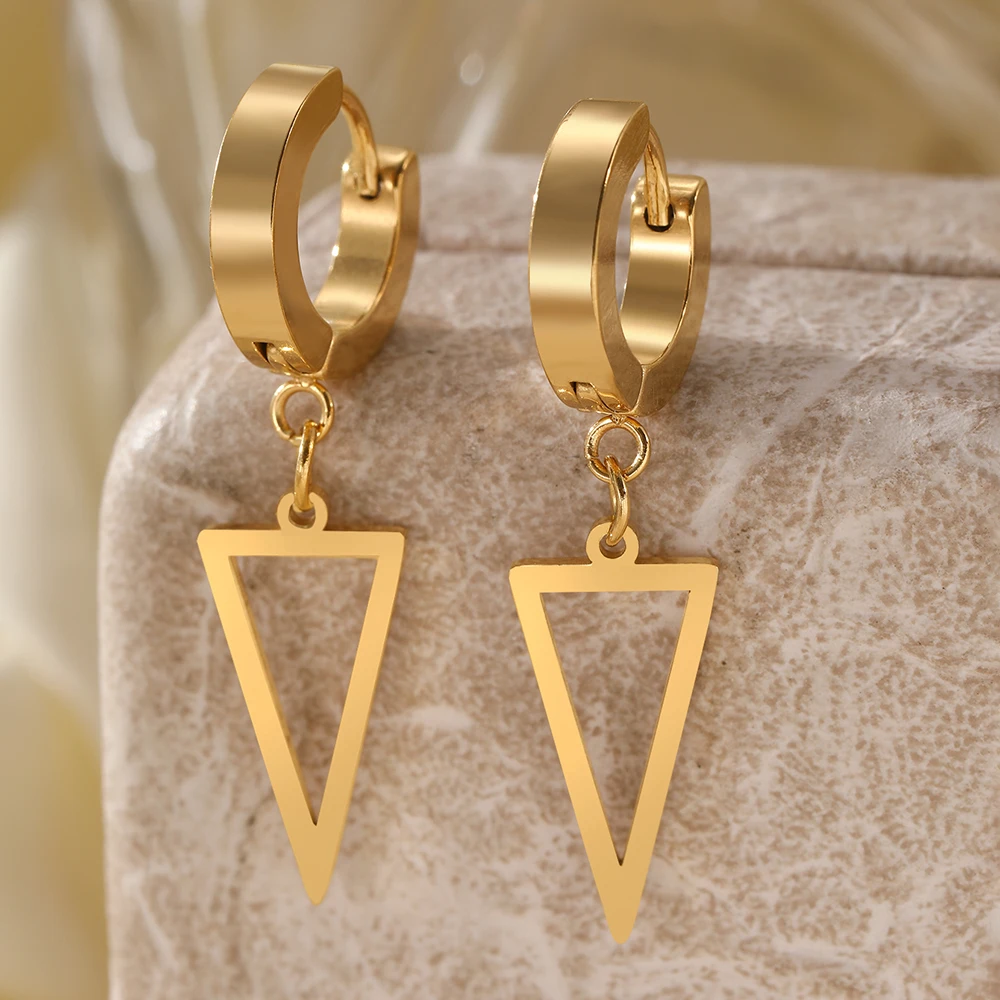 Stainless Steel Earrings Simple Sophistication Light Luxury Geometric Triangle Shape Design Hanging Earrings For Women Jewelry