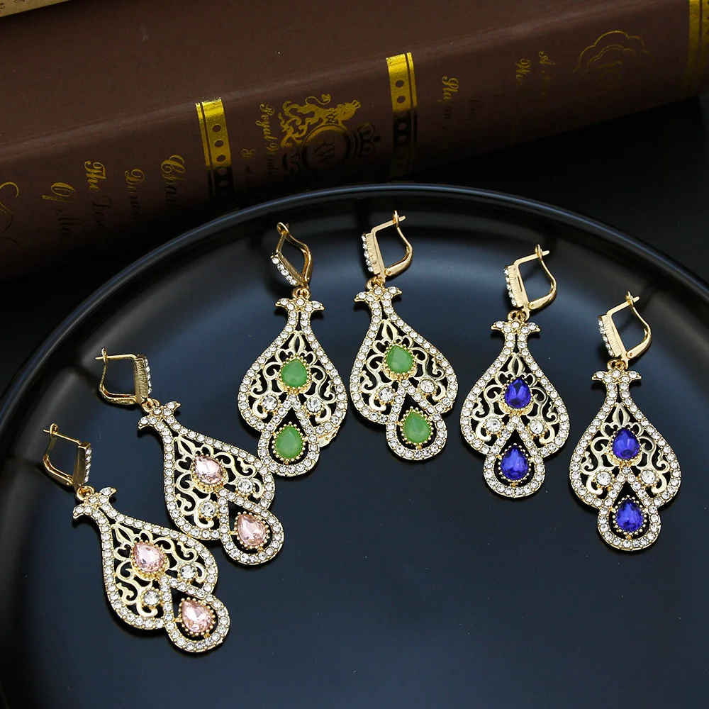 Neovisson Trendy Caftan Earring for Aristocratic Women Gold Color Algeria Wedding Jewelry Arab Drop Earring Handmade Gift