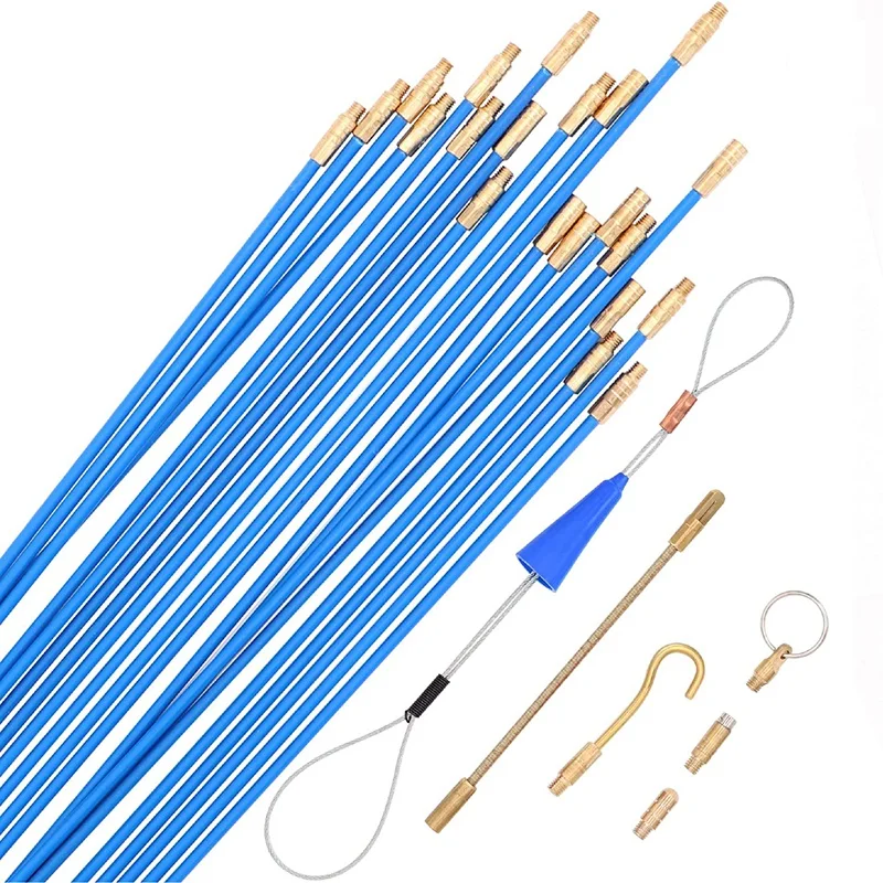 Fiberglass Fish Tape Cable Rods,Electrical Wire Running Push/Pull Kit With Hook And Hole Kit In Transparent Tube