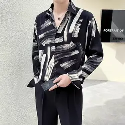 2024 New Spring and Autumn Personalized Irregular Printing Loose Casual No Iron Pi Shuai Fashion Versatile Draping Shirt for Men