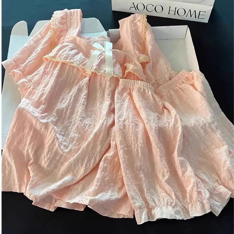 

Women Pajamas Set with Built in Bra Sleeveless Shorts Sweet Princess Homewear Outfit