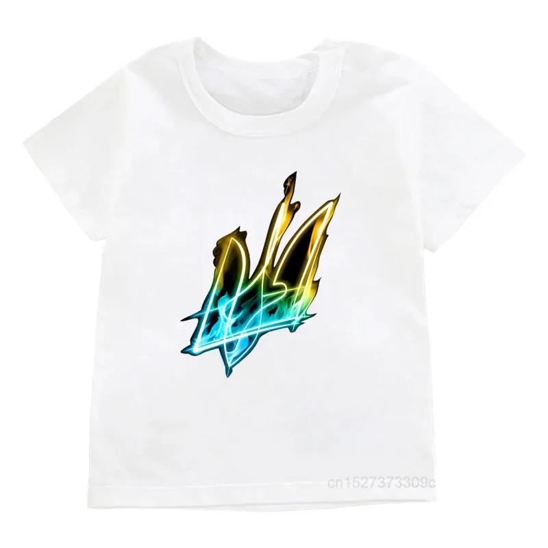 Ukraine Burning Trident Graphic Print T-shirts for Girls Clothes Children’S Tshirt Boys Tops Kids White Round Neckl Short Sleeve