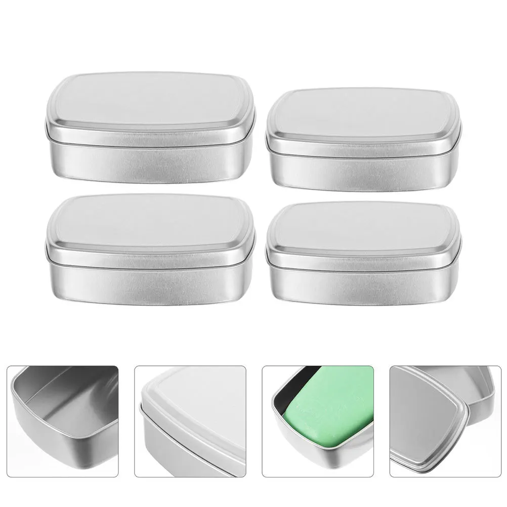 

4pcs Aluminum Balm Boxes Silver Lightweight Leak-Proof Soap Storage For Travel Organizer Household Soap Tins