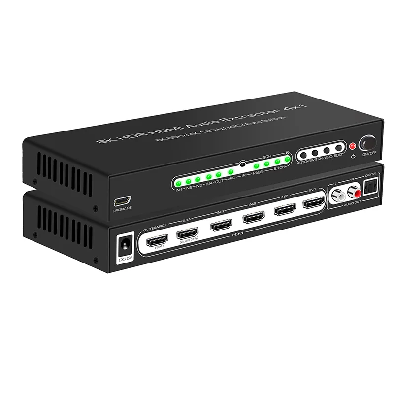 สวิตช์แยกสัญญาณวิดีโอแบบเสียบใช้งานได้ทันที รองรับ HDR ตัวแปลงอะแดปเตอร์สวิตช์ที่รองรับ HDMI ตัวแยกสัญญาณเสียง 8K HDR ฮับ HDMI 4X1 ที่รองรับ HDMI