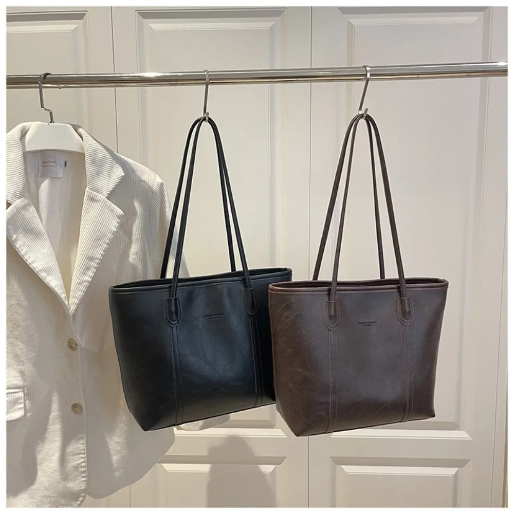 

Retro Large Capacity Shoulder Bag Solid Color PU Leather Women's Bag Korean Style Tote Bag Women