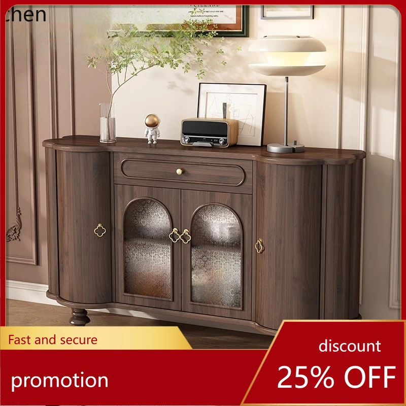 

CZ Solid Wood Black Walnut Sideboard Vintage American Style Living Room Storage Cabinet Antique Entryway Cabinet