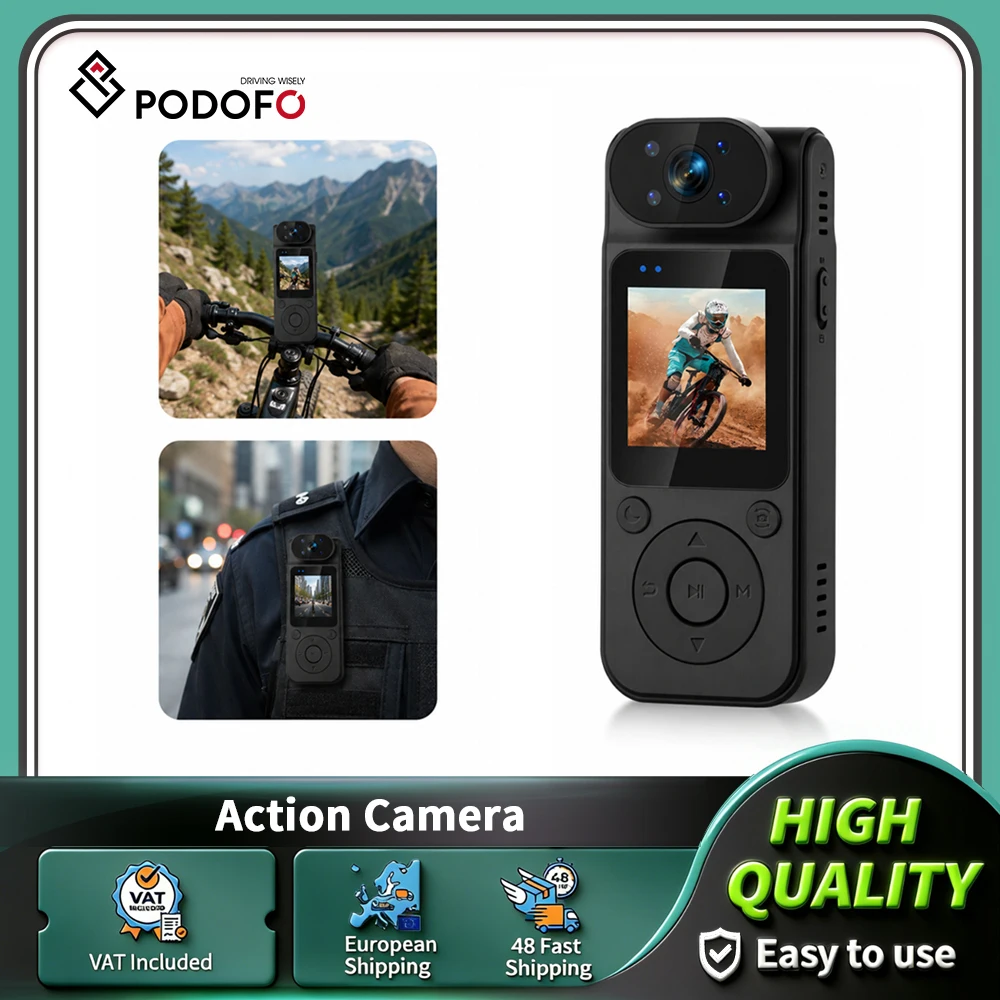 Podofo Mini-Körperkamera 1080P HD Sportkamera mit Infrarot-Nachtsicht und Bildschirm, Tragbarer Clip-Rekorder für Audio- und Videoaufnahmen
