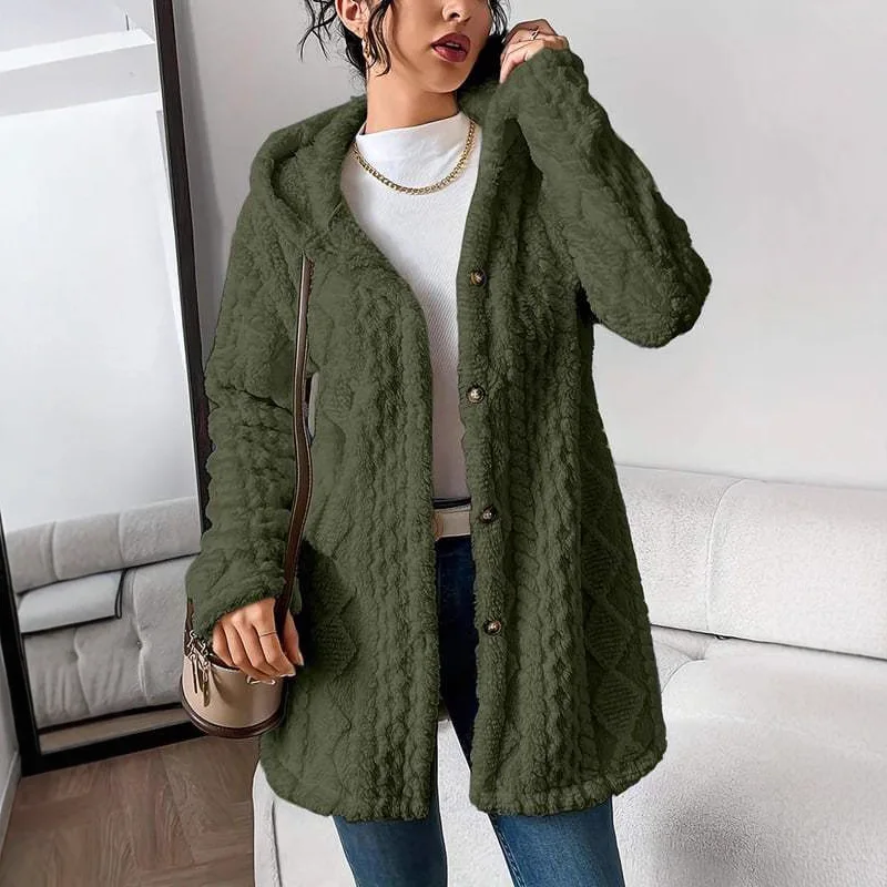 Women Jackets Thick Warm Long Sleeve Hooded Jacket Solid Single Breasted Coats Casual Hoodies Lady Elegant Coat Autumn Winter