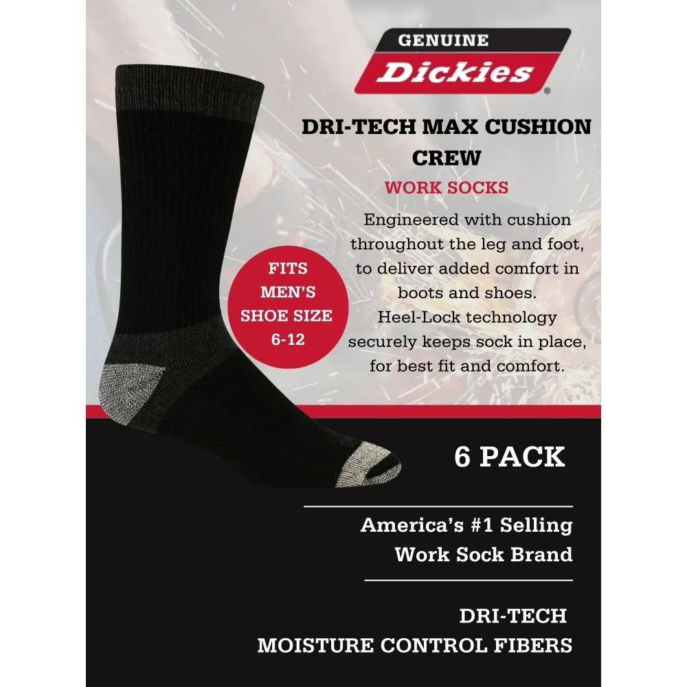 Max Cushion Crew Socks 6 Pairs Pack Men's Black Ankle Socks for Daily Sports Casual Wear Size 6-12 view 5