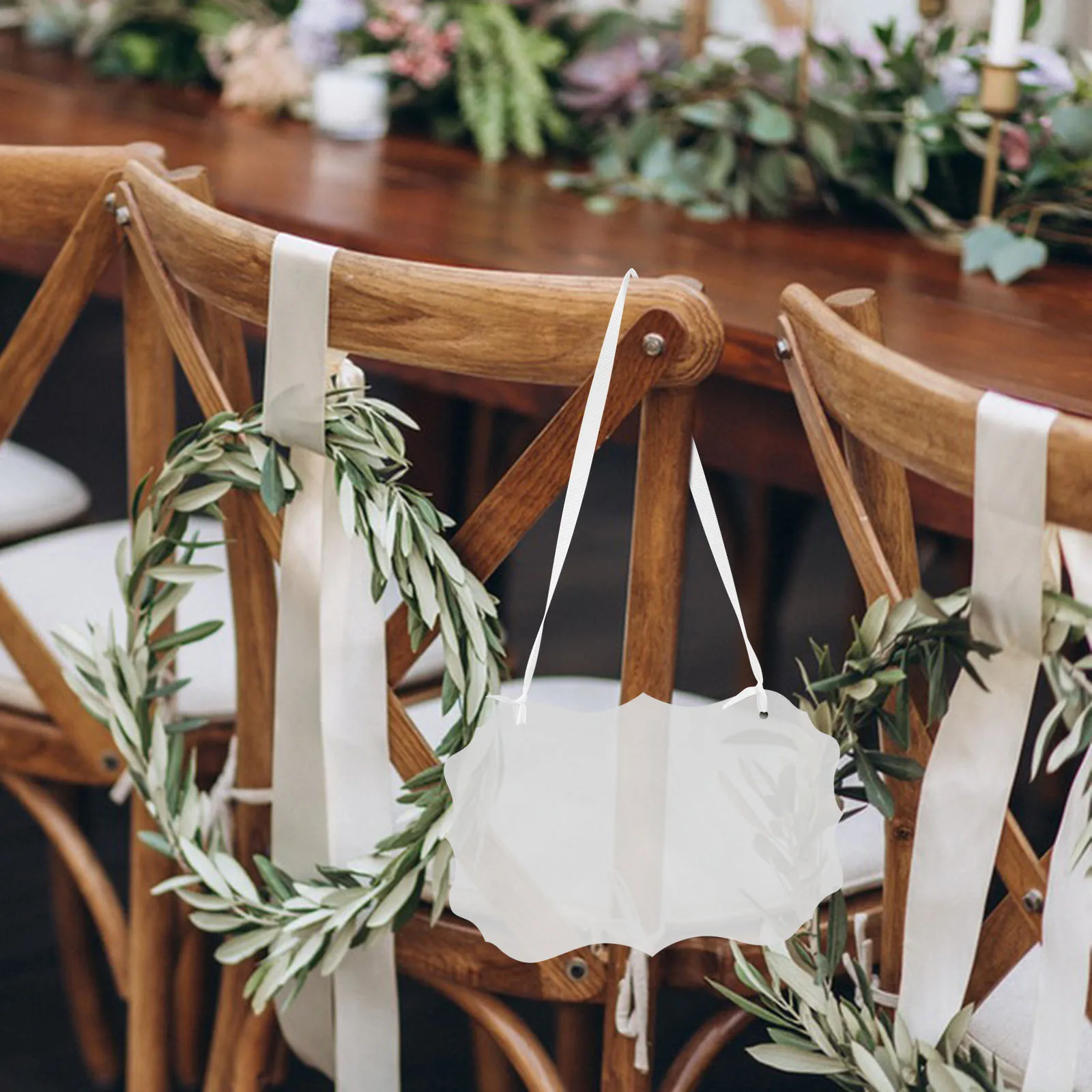 

5Pcs Transparent Blank Acrylic Wedding Signs Elegant Ribbon Design DIY Reserved Chair Tags Clear Seat Markers for Ceremonies