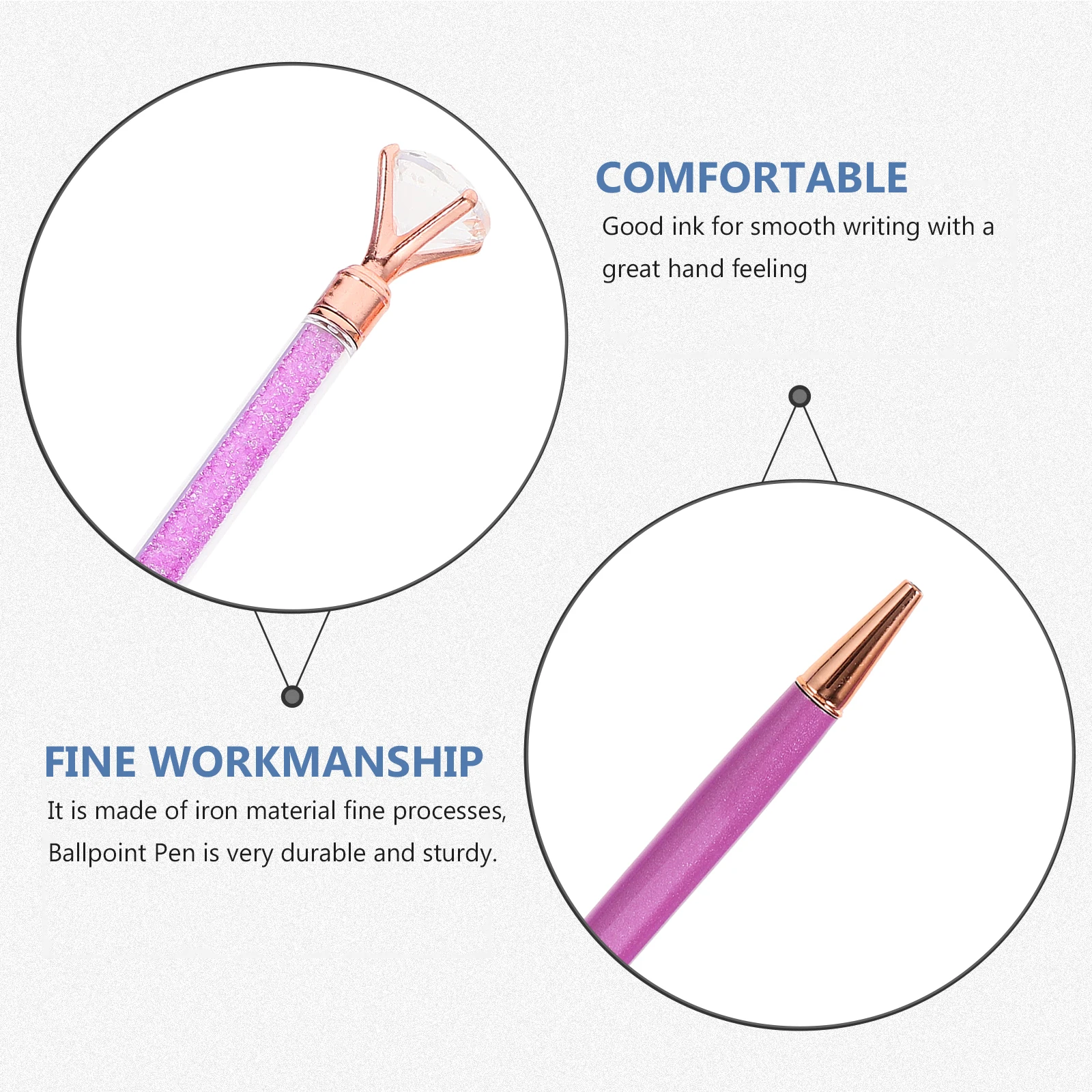 

10pcs Purple Rhinestone Ballpoint Pens Smooth Writing Metal Fun Pen For Students Office Home Graduation Gift Prank