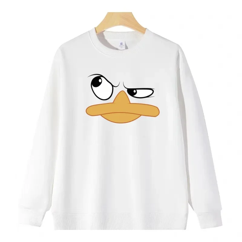 

Super Cute and Funny Duck Face Print Capless Round Neck Sweater, Casual and Easy-matching, Eye-catching and Essential