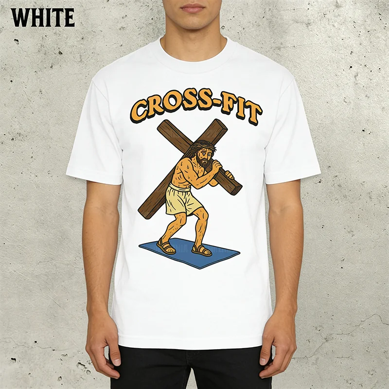 Cross-fit Humour Jesus Printed Words T-shirt For Men Hip Hop Street Short Sleeve T Shirts Solid Color Casual Summer Fashion