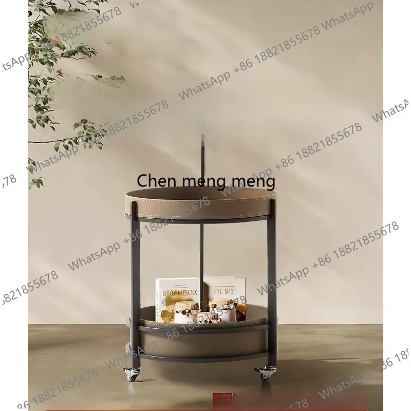 Italian minimalist living room premium saddle leather stainless steel movable cart sofa edge