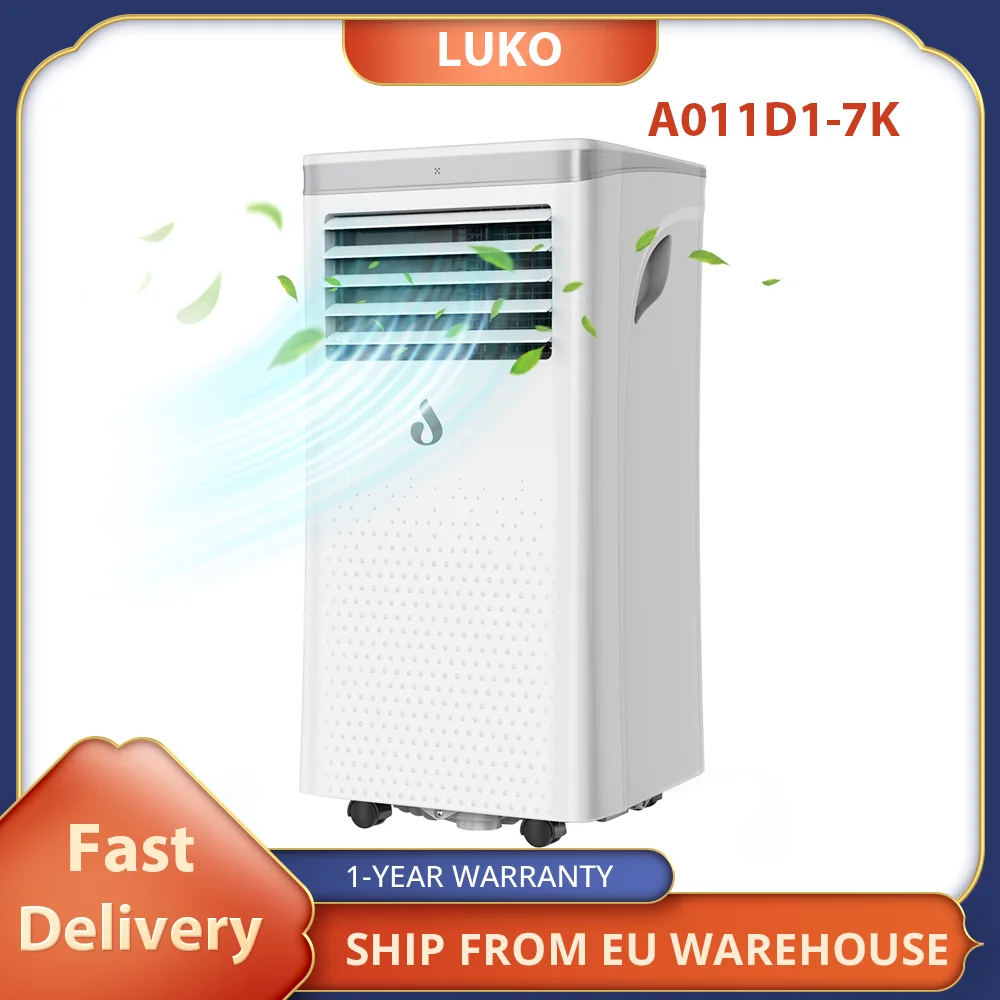 LUKO A011D1-7K 3 in 1 Portable Air Conditioner Dehumidifier, 7000BTU Cooling Capacity, 2 Wind Speeds, 24-Hour ,Remote Control