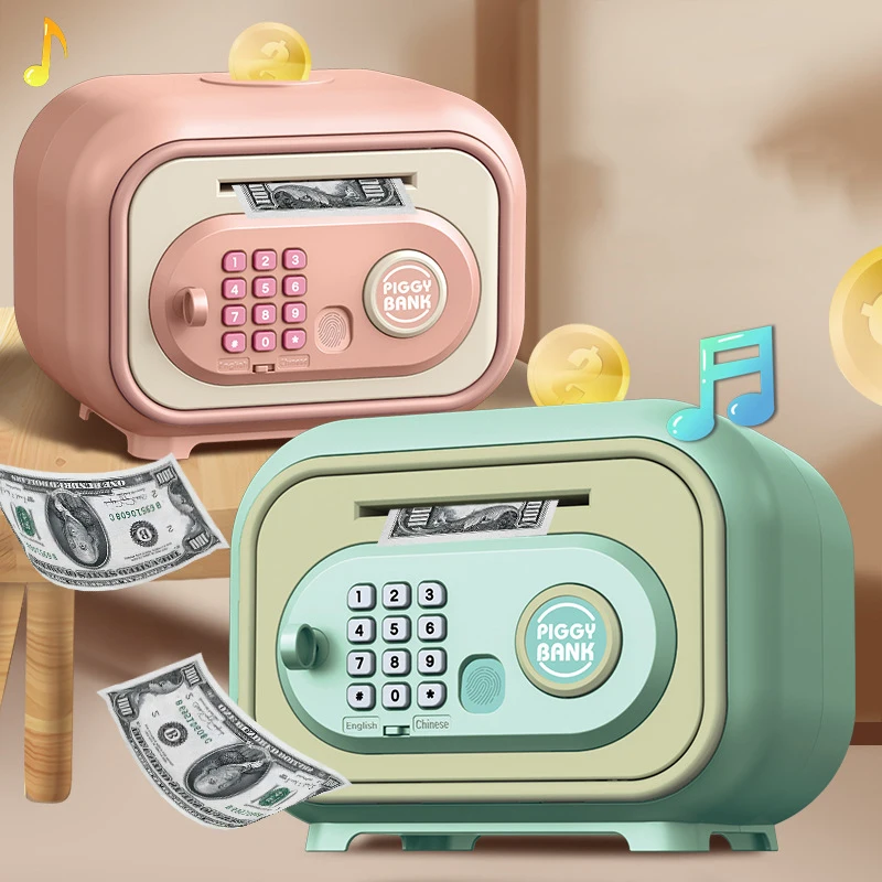 Children cartoon money bank Save Finger Print Girl DIY Electronic Money Box Savings Password Ersonalized Cash Register Toy Gifts