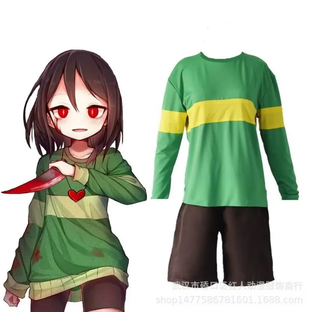 Frisk Chara Suggestive Role-playing Costume, Men's and Women's Long Sleeved T-shirt, Cartoon Cute Anime Style Casual Daily Top