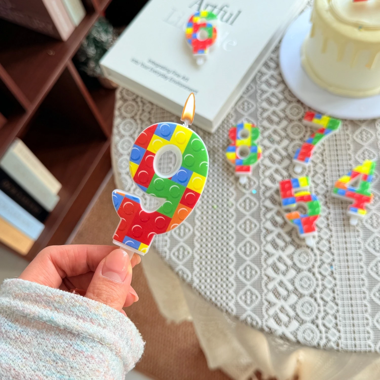 Colorful Building Block Number Birthday Candles, in A Colorful Pixelated Building Block Style, Number Candles 0-9