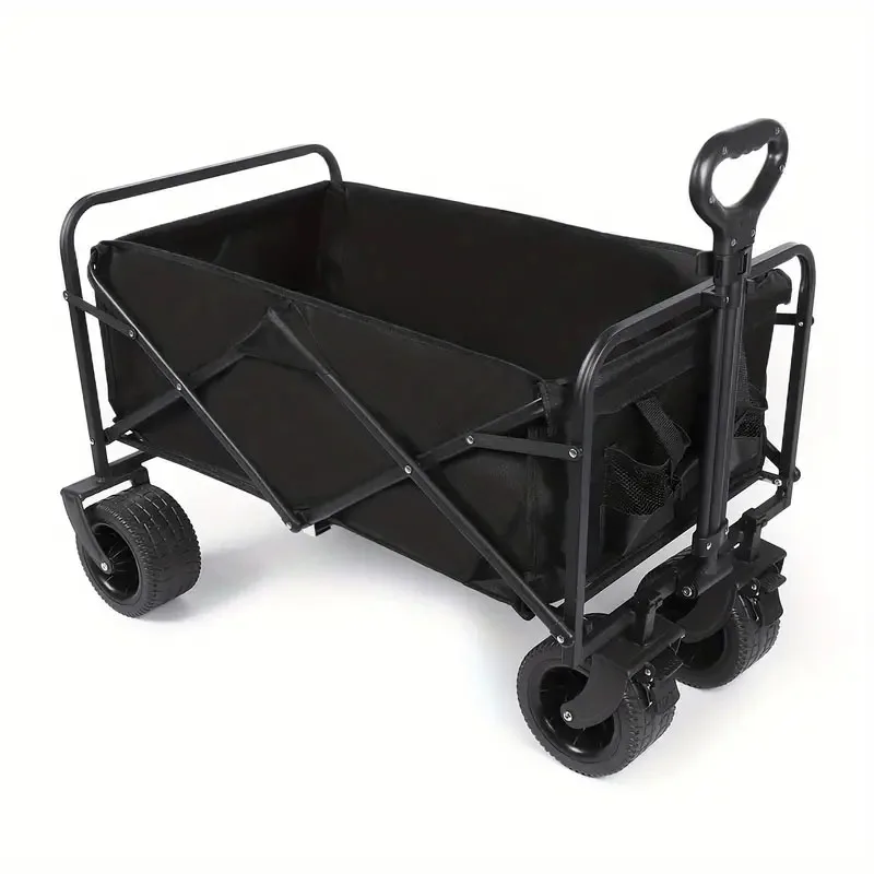 

Collapsible Folding Outdoor Utility Wagon, Beach Wagon Cart with All Terrain Wheels & Drink Holders, Portable Sports Wagon