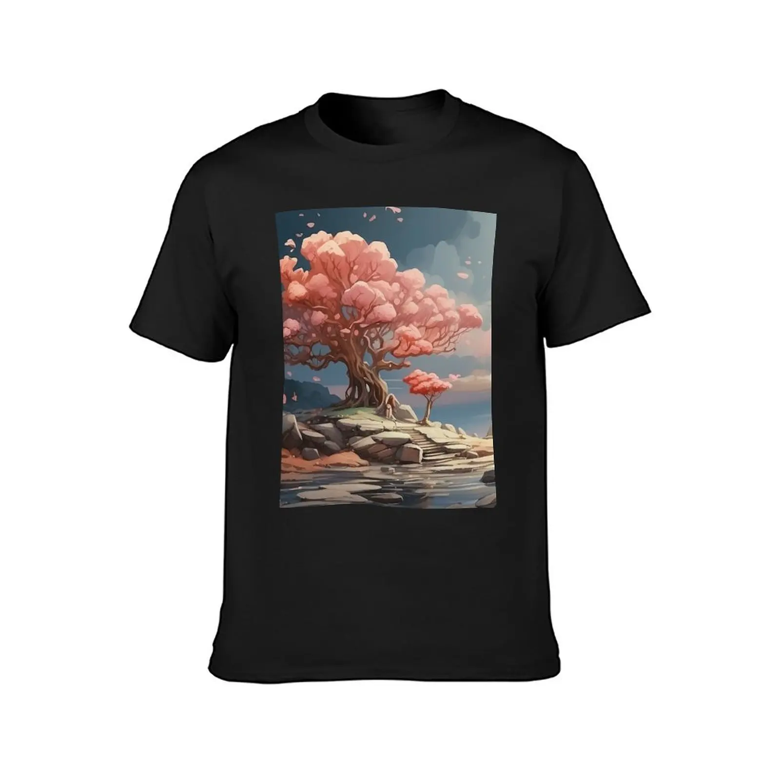 T-shirt gráfico Vintage Blossom Tree masculino, mais tamanhos