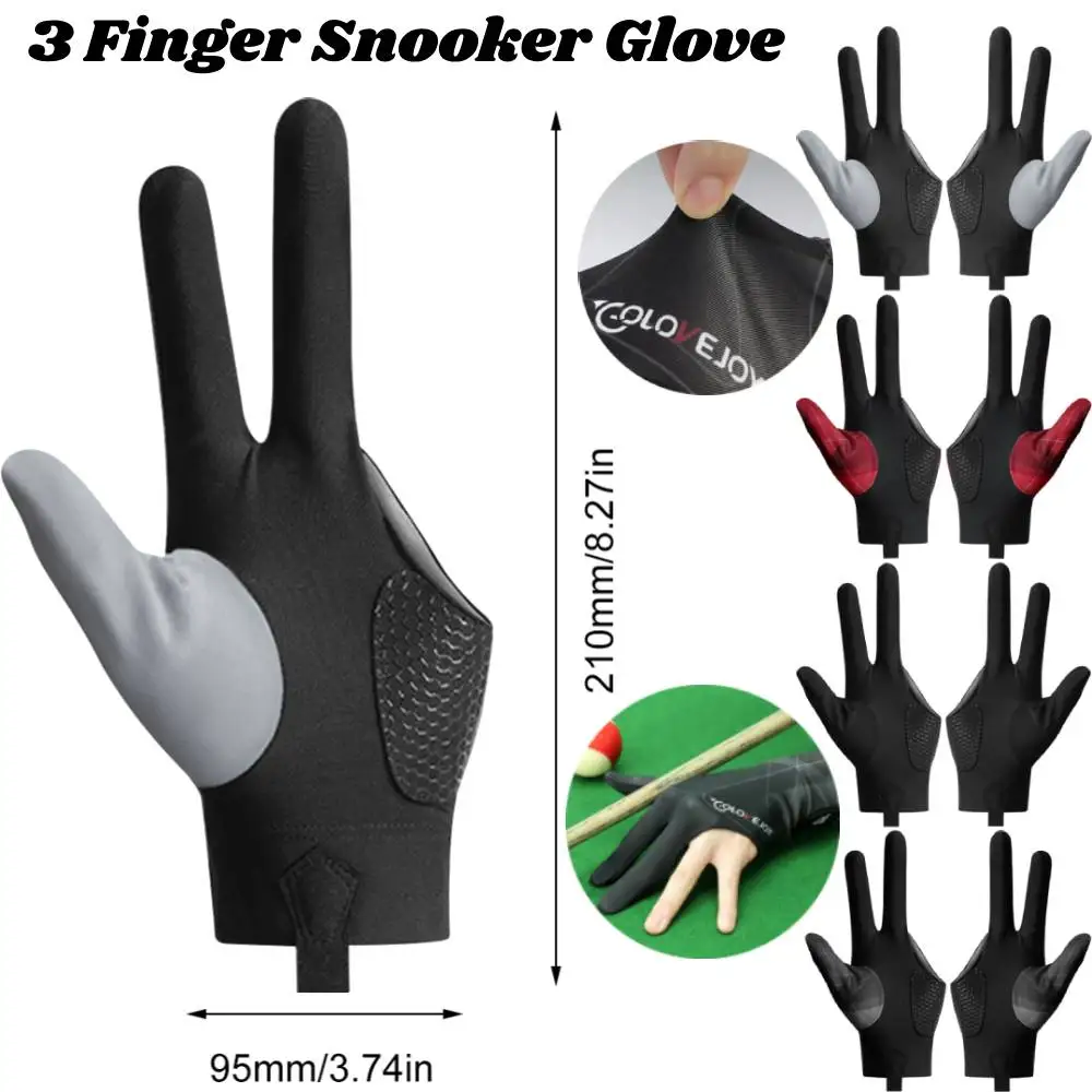 Billiards Glove Left Right Three Finger Snooker Billiard Glove Non Slip Stickers Elasticity Billiard Training Gloves Accessories