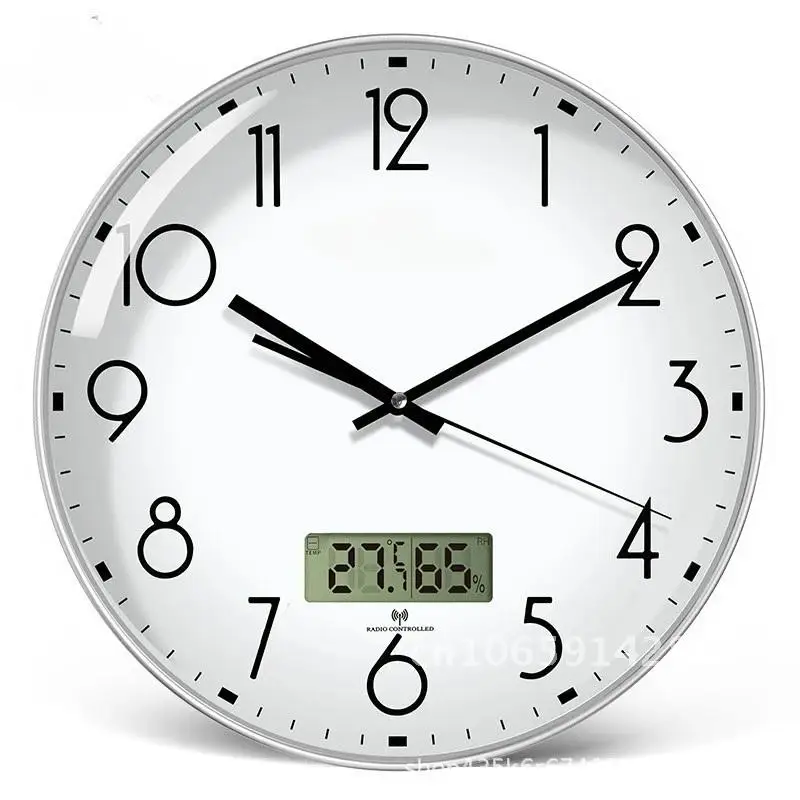 12'' Nordic Minimalist Living Room Clock with Temperature Screen, Wall Hanging and Silent Quartz LCD Clock Display Humidity