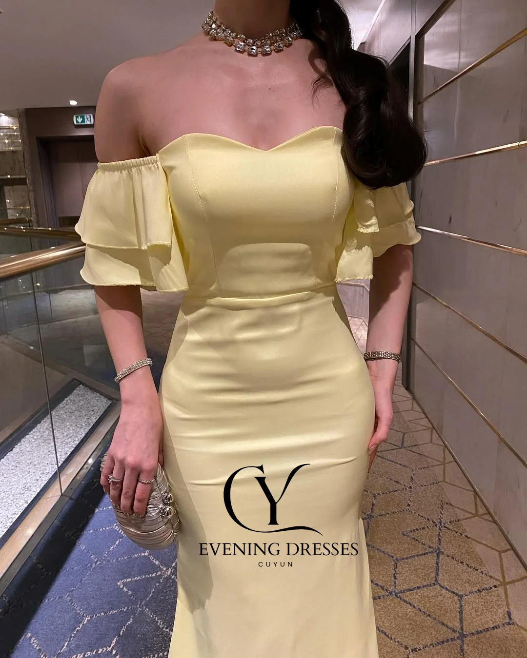 CUYUN قبالة الكتف تكدرت المرأة ثوب مسائي شبه حورية البحر أصفر طويل حفلة موسيقية فستان مخصص فساتين المناسبات الرسمية 2026 #3