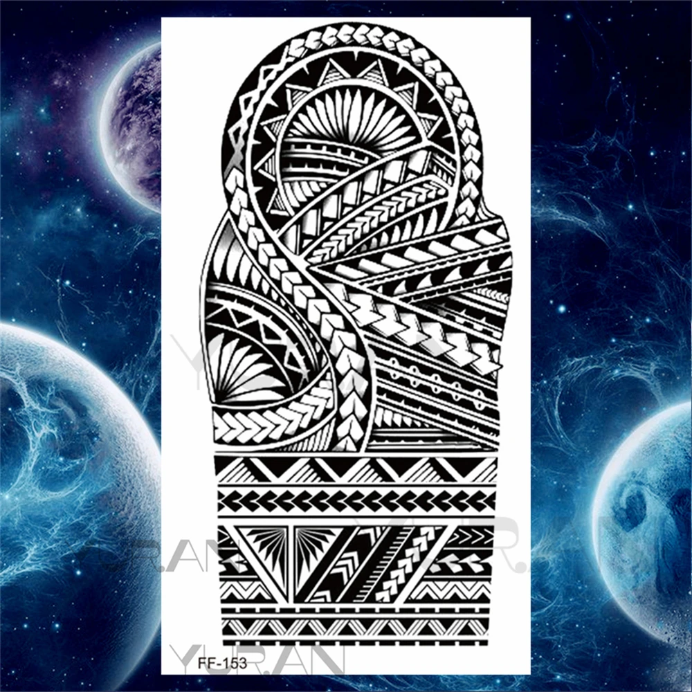 Large Totem Temporary Tattoos For Adults Men Realistic Maori Thorns Armbands Waterproof Fake Tattoo Stickers Arm Body Tatoos 3D