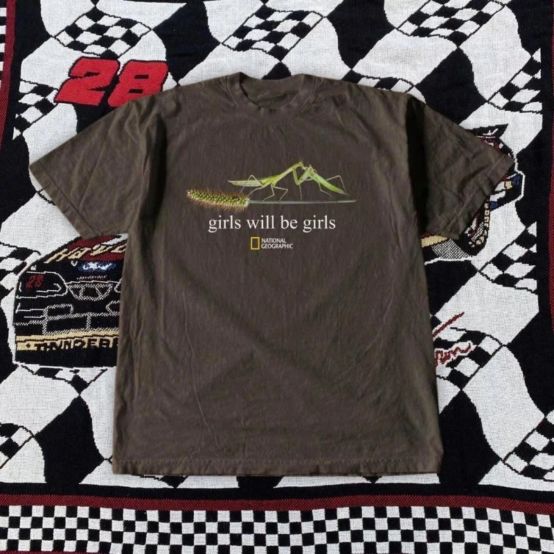 National Geographic Girls Will Be Girls Praying Manti T-Shirt Unisex S-4XL Summer New Women's Vintage Tee