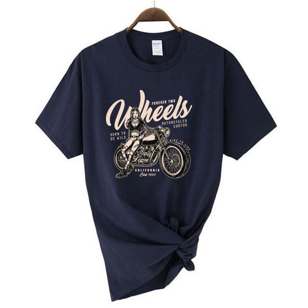 Motorcycle Enthusiast Street Rider Print Tee Top Vintage Creativity Tshirt Round Neck Hipster Tee Shirt Loose Soft Women Clothes