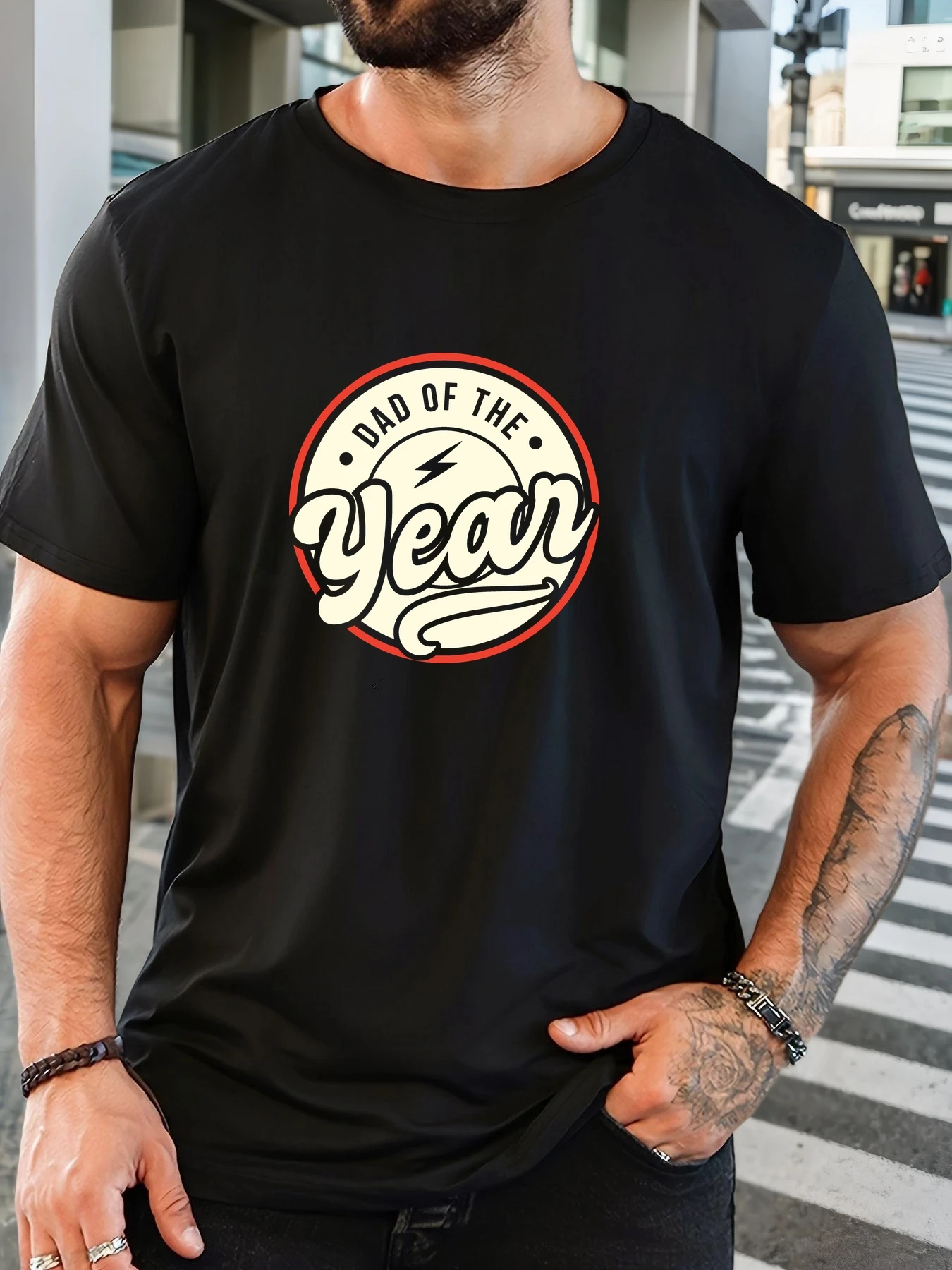 

Men's 100% Cotton Printed T-Shirt DAD OF THE YEAR Pattern Summer Casual Oversized Round Neck Short Sleeve Comfortable Daily Tee