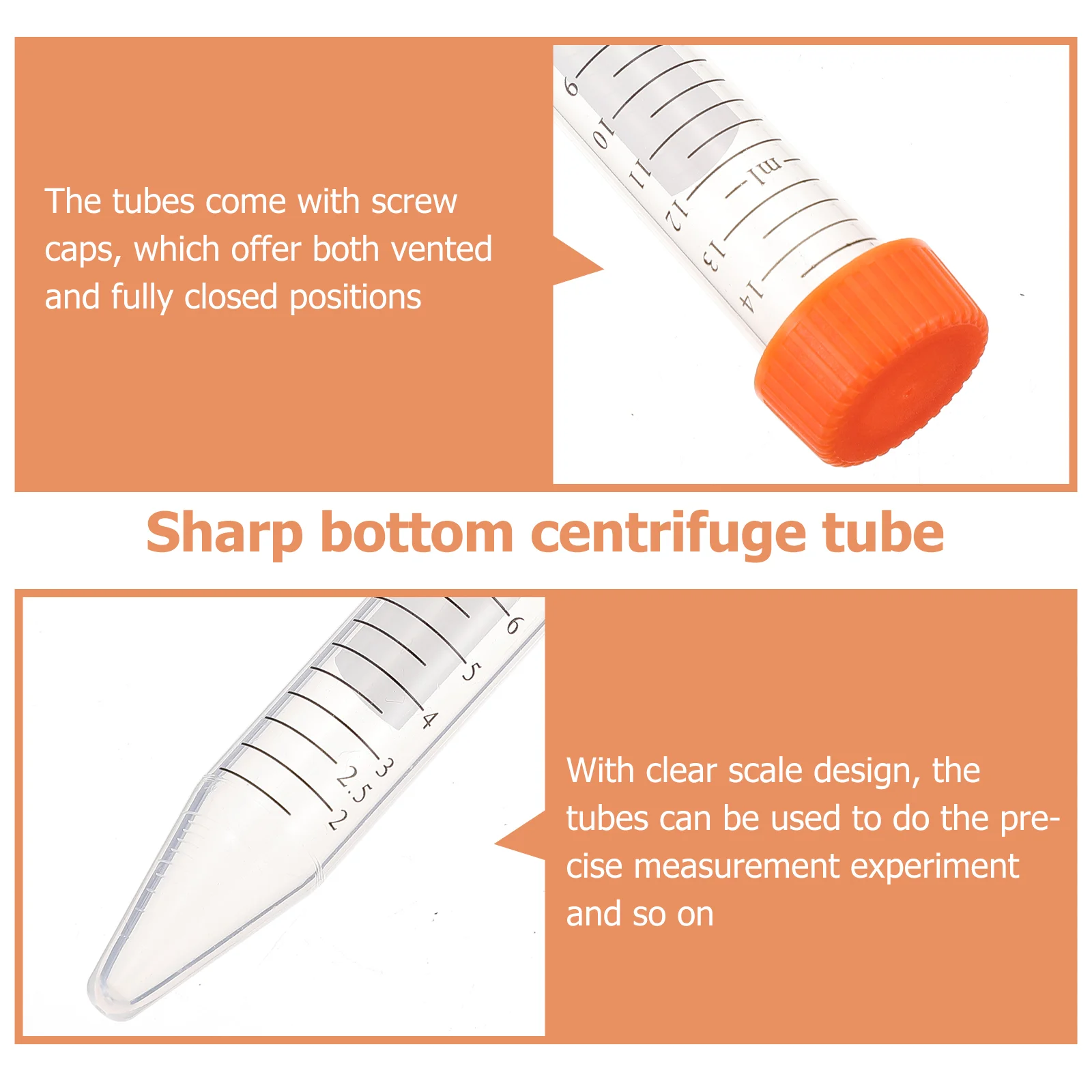 Tubo plástico do centrifugador com escala, fontes da experiência do laboratório, teste, 15ml, 25 PCes