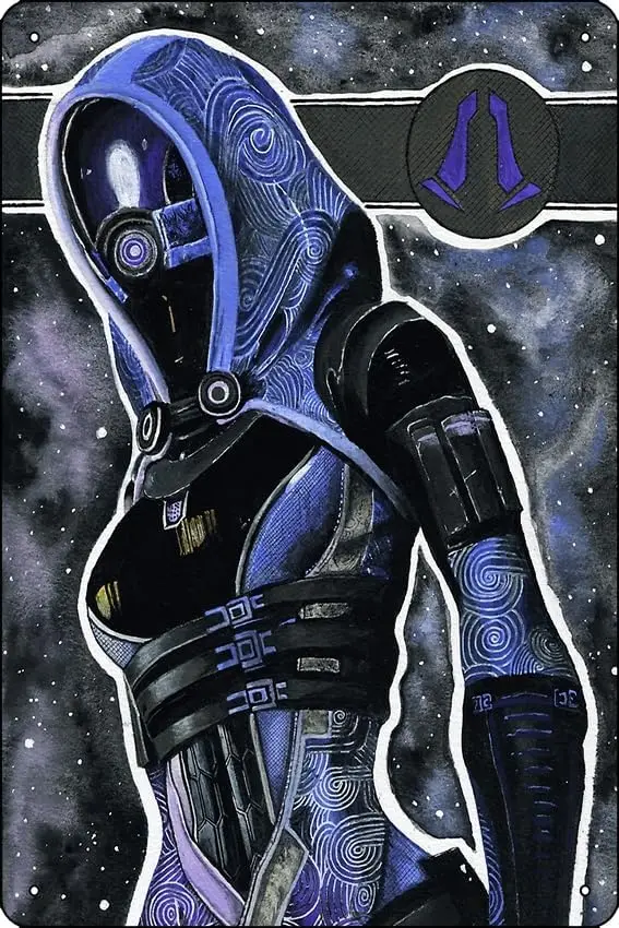 תמונת אמנות Mass Effect Tali Zorah בגודל 8x12 אינץ 'סימן מתכתי מצחיק לחדר המשחקים במערת האיש