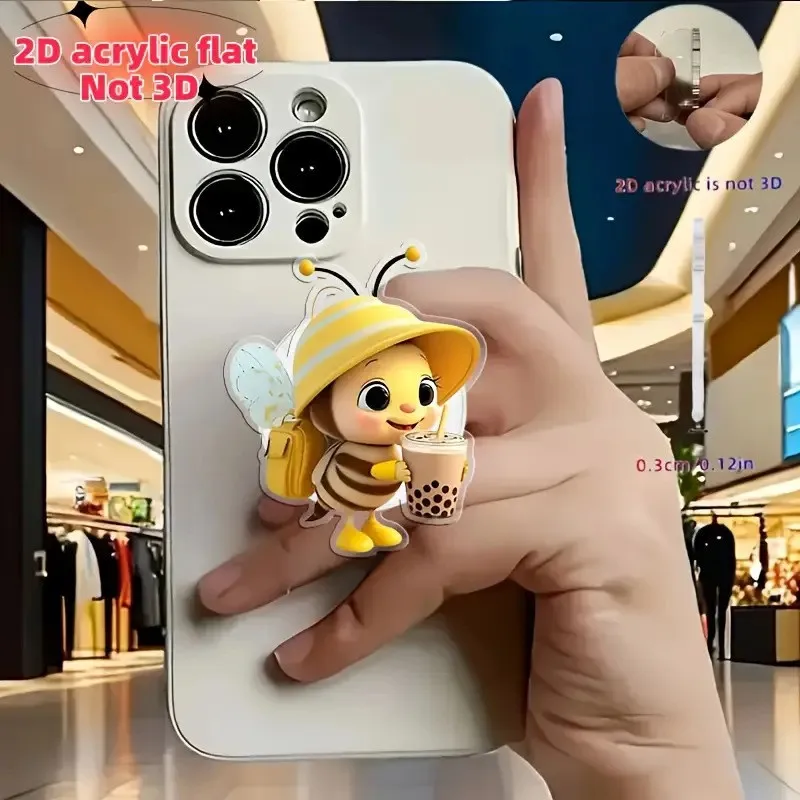 Soporte retráctil para teléfono con abeja acrílica 2D, lindo diseño de abeja de té de la leche, se puede extender al teléfono, más conveniente para ver vídeos y espectáculos, añade un toque lindo al teléfono, práctico pequeño accesorio para teléfonos