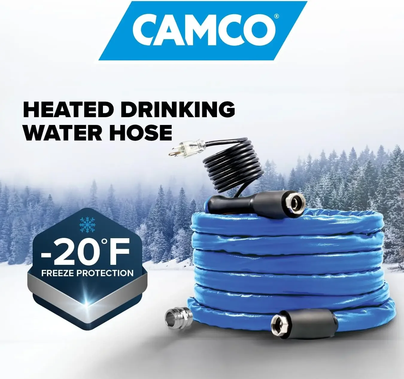 25-Ft Heated Water Hose for RV - Water Line Freeze Protection Down to -20°F/-28°C - Features Energy-Saving Thermostat & In