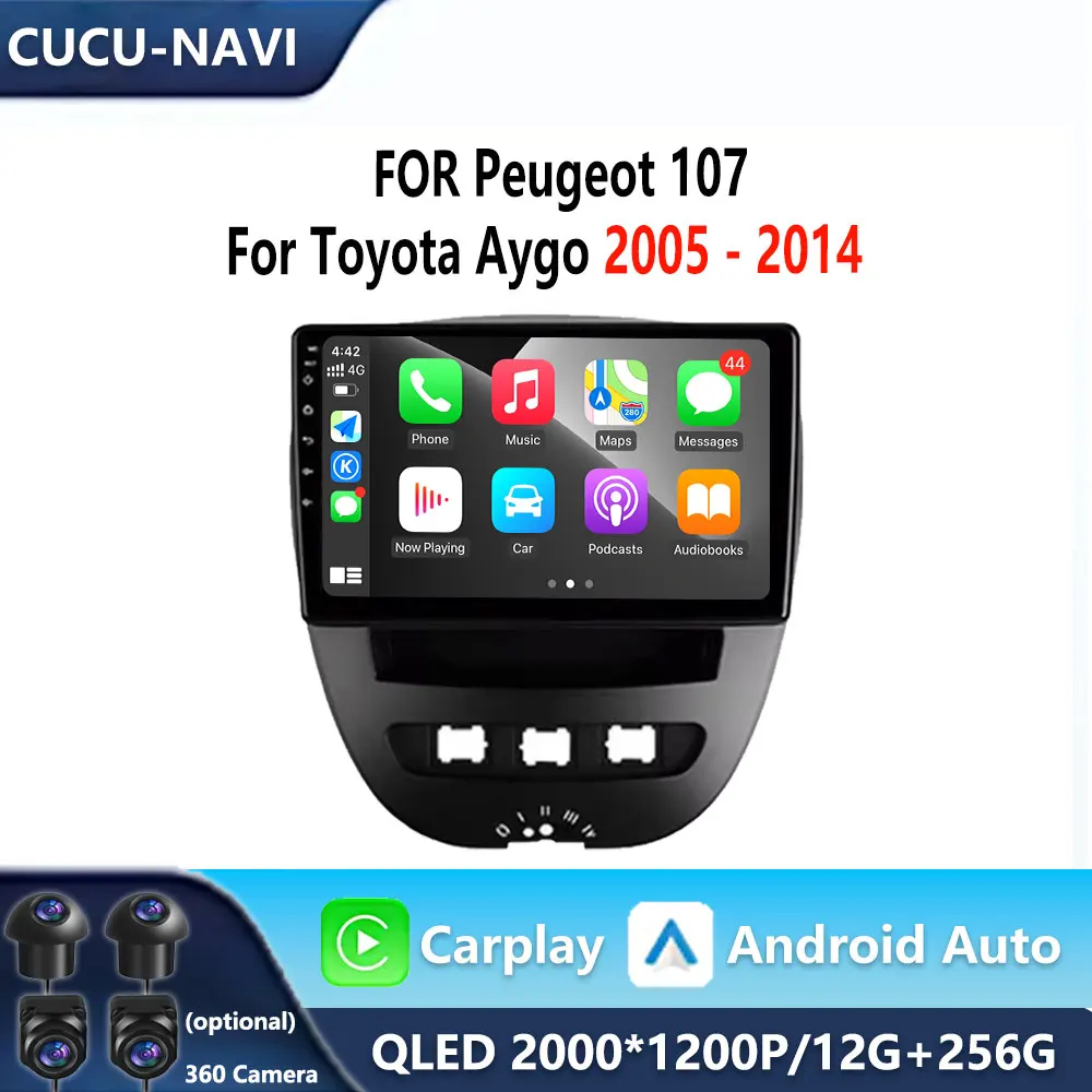 

Android 14 Carplay Auto Multimedia Player For Peugeot 107 For Toyota Aygo 2005 - 2014 DSP Stereo 2din Head Car Radio Unit