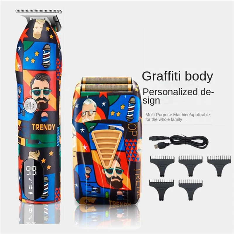 FZFZ 4X Tagliacapelli da barbiere Ricaricabile Graffiti Finitura elettrica Tagliatrice Barba Trimmer Rasoio