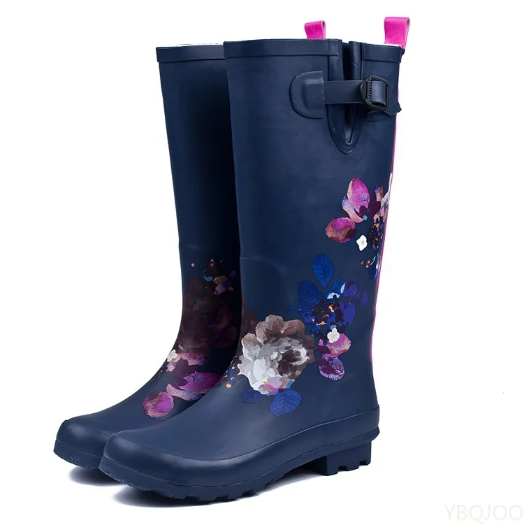 

Woman Waterproof Rain Boots Women Spring/Autumn Rainboots Print Female Knee-High Boots Non-Slip Fashion Casual Shoes