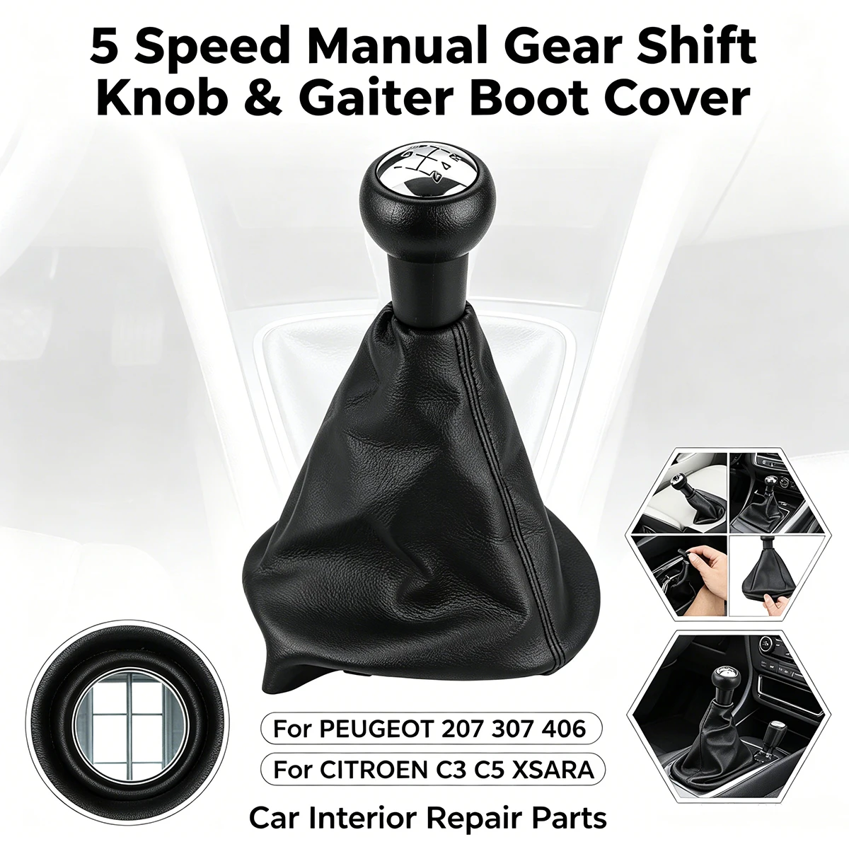 5 Speed Gear Shift Knob Gaiter Boot Cover for Citroen XSARA C3 C4 C5 Peugeot 406 307 207 - Anti-Dust Shifter Lever