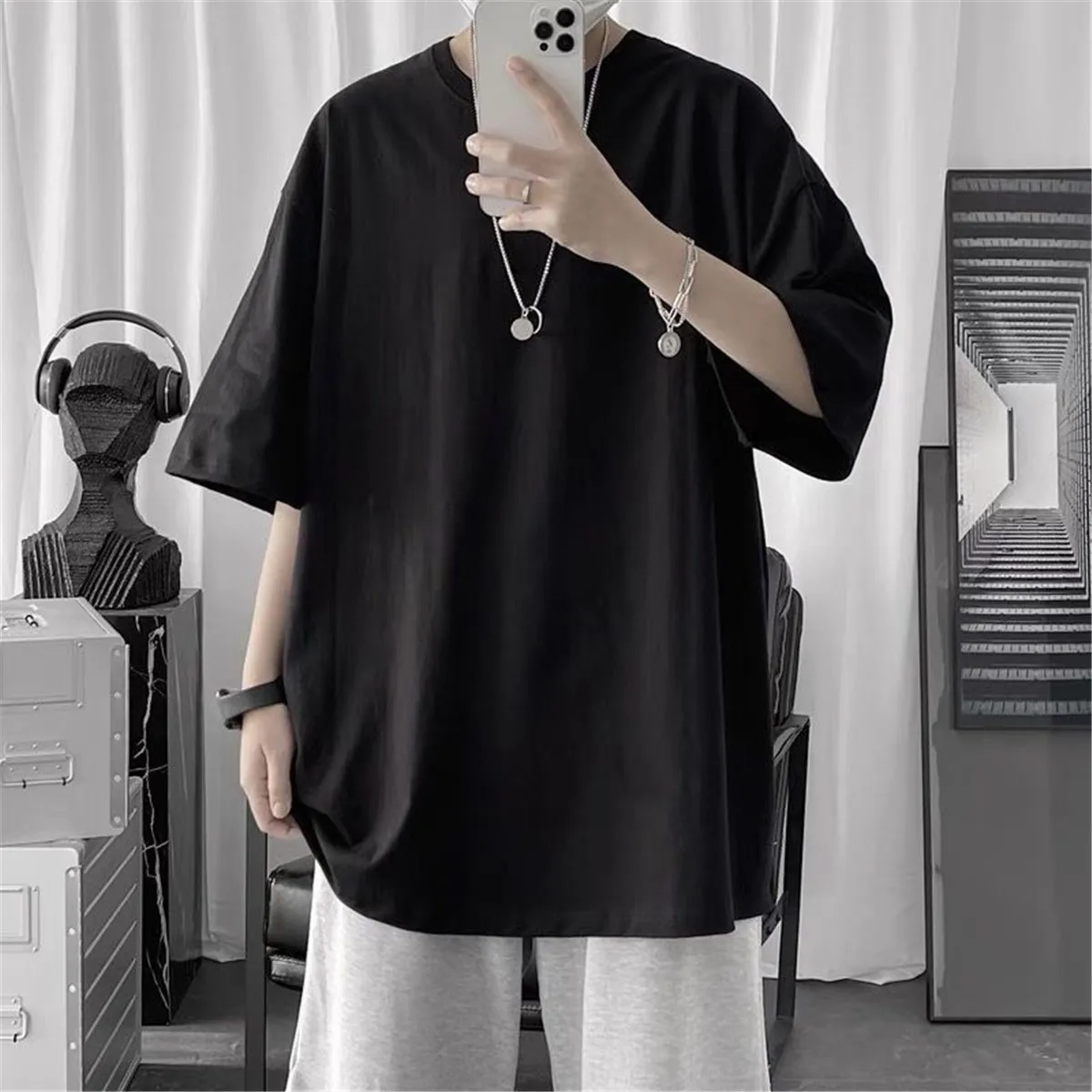 Baumwolle Sommer Mode männer T Shirt Casual Solide Kurzarm Klassische T Herren 100% Baumwolle Koreanische Hip-Hop Top tees Schwarz Weiß