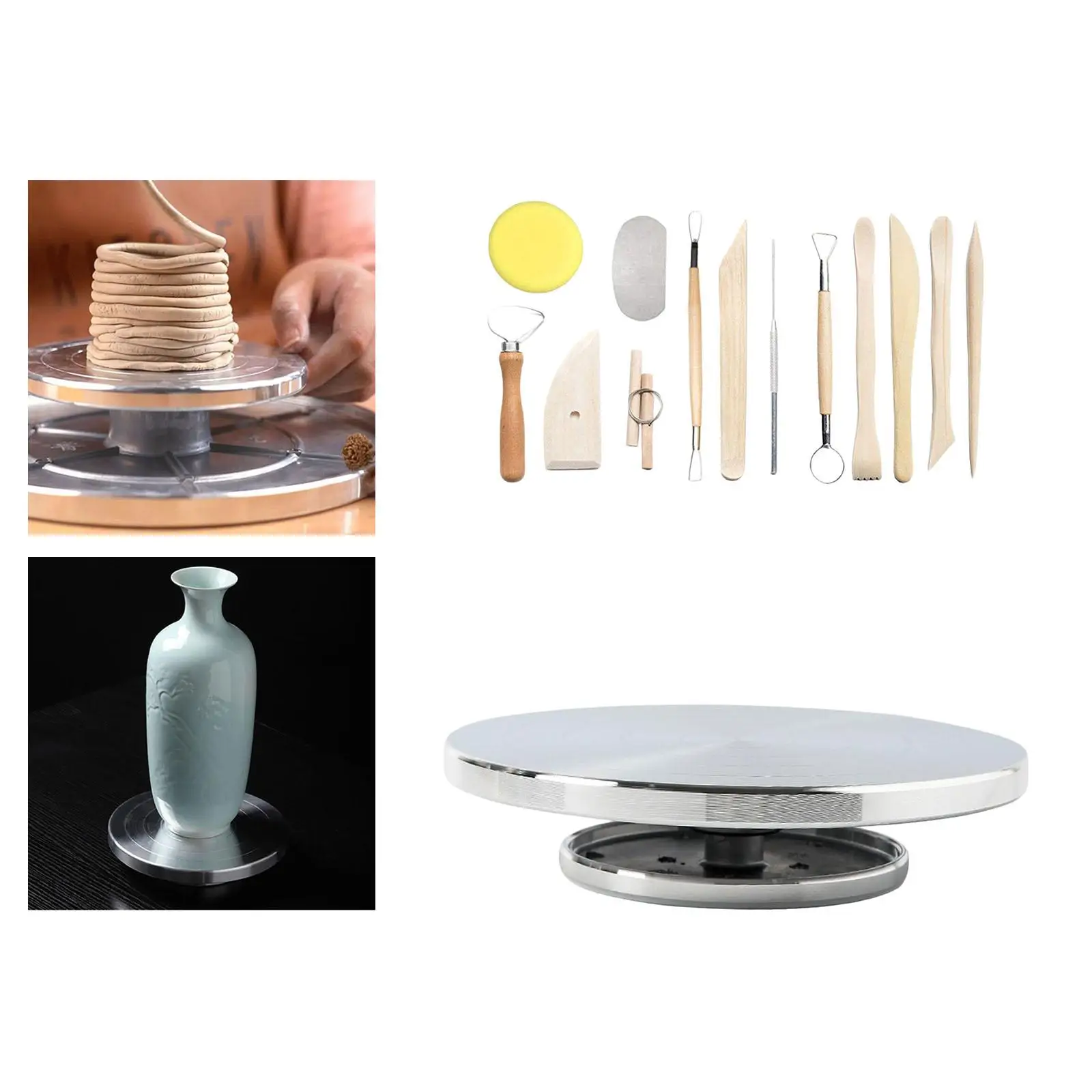 Roda de Cerâmica com Bandeja Giratória, Kit de Ferramentas de Argila em Liga de Alumínio para Modelagem e Artesanato para Iniciantes e Adultos