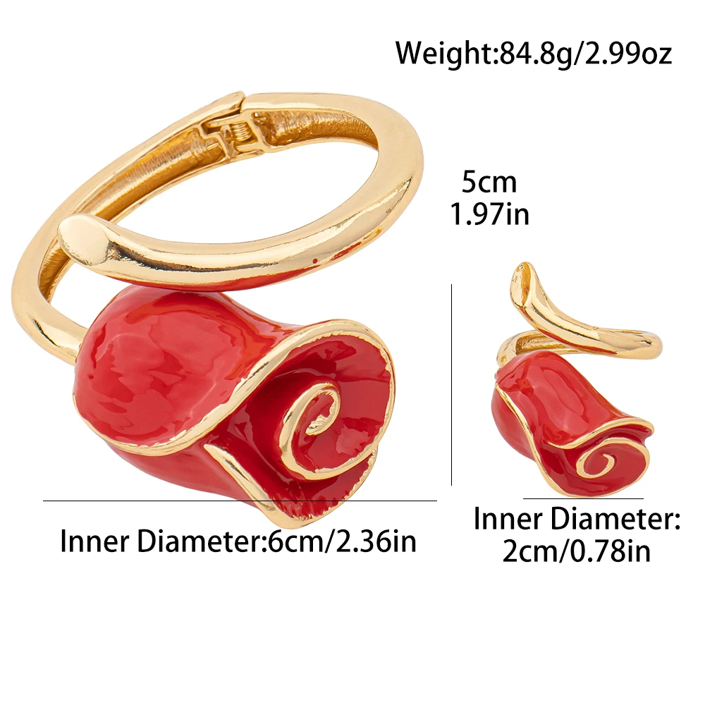 Vergoldeter Rosen-Armreif Ring Zinklegierung Verstellbares Manschettenarmband Ring Harz-Emaille Farbige Blumen Schmuckzubehör Geschenke – Detail 3
