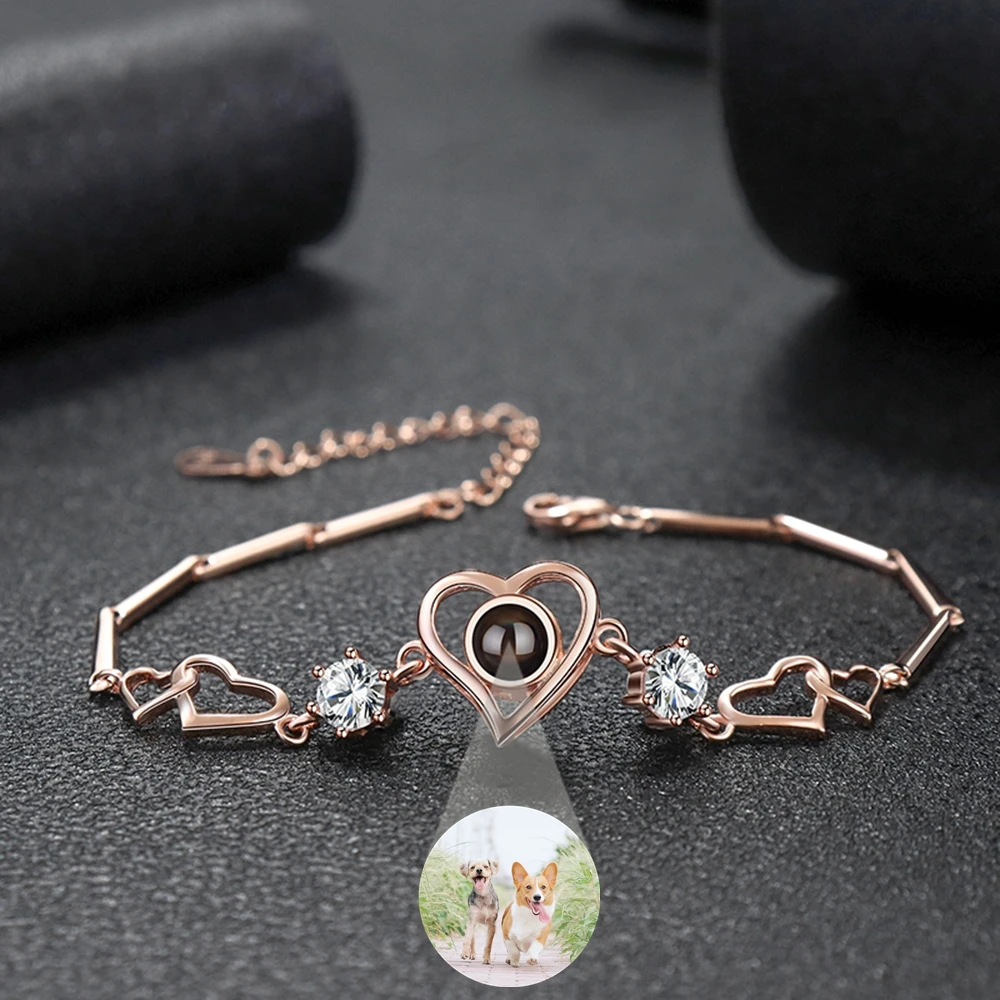 Personalized Custom Photo Bracelet for Women Projection Photo Heart Pendant Bracelet Birthday Christmas Day Gift New Jewelry - view 5