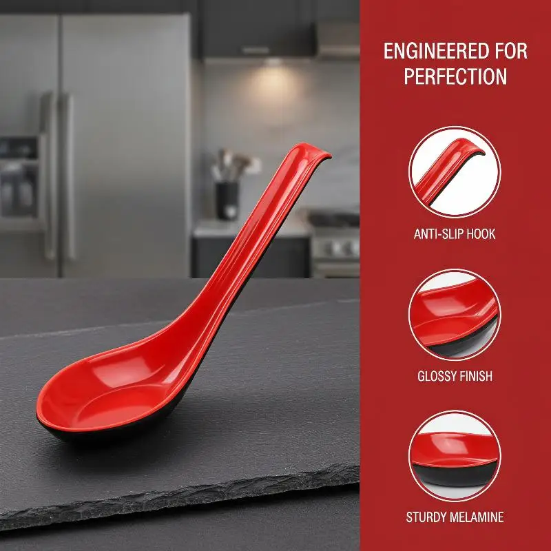 Red Black Japanese Melamine Ramen Spoons 2pcs Long Handle Drop Resistant for Kitchen Utensils Noodle Hot Pot Use