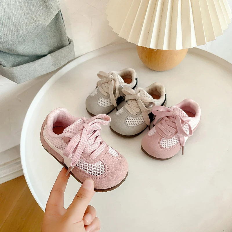 Girls Casual Sneakers Air Mesh Breathable Hook & Loop Children School Sport Shoes Soft Sole Non-slip Baby First Walker Shoes