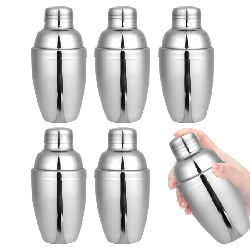 6PCS Mini Cocktail Shaker, Drink Shakers Cocktail,Stainless Mini Martini Shaker, Cocktail Shaker With Strainer, 250Ml