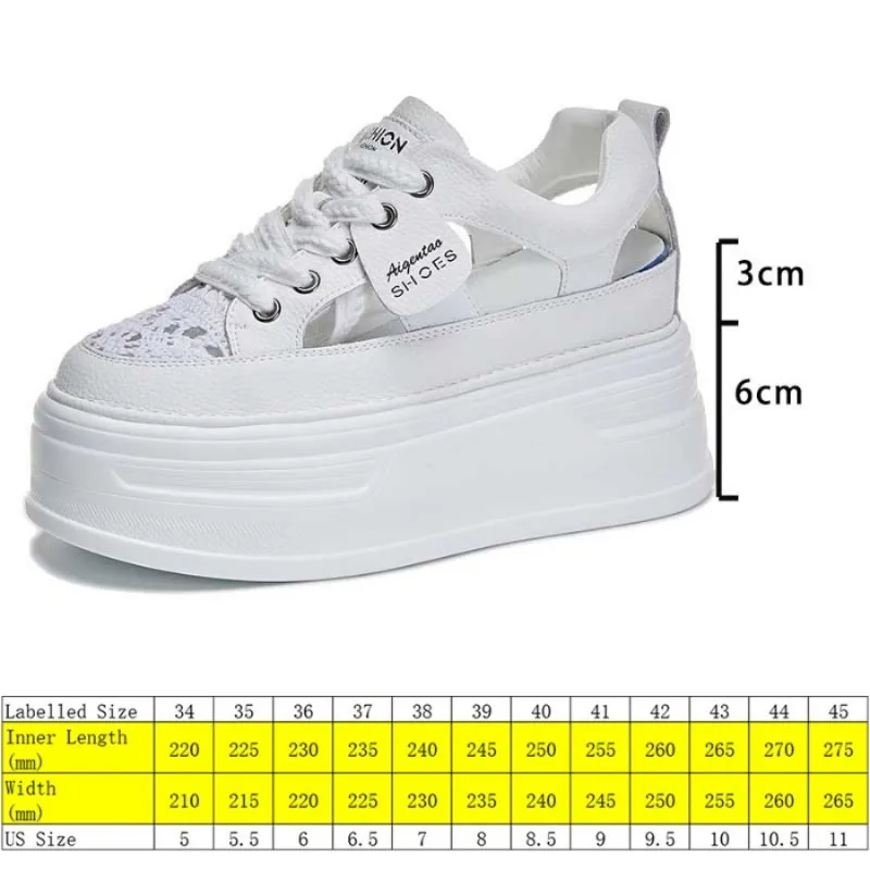 Fujin 9 cm Air Mesh vera pelle da donna casual piattaforma con zeppa tacco nascosto scarpe estive sneakers robuste sandali cavi moda