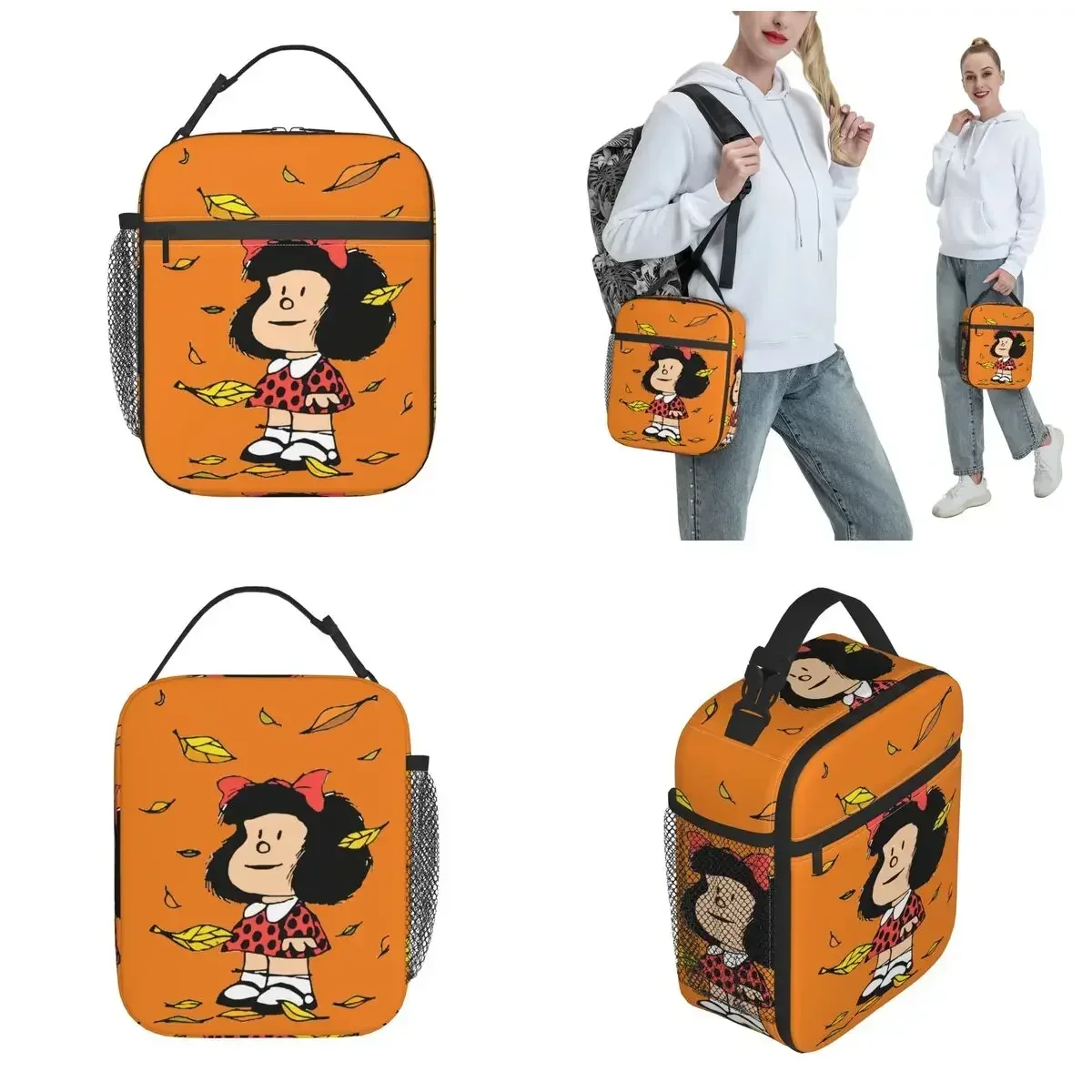 Mafalda Autumn Leaves Argentino Merch Insulated Lunch Bag For Office Storage Food Boxes Portable Cooler Thermal Lunch Boxes