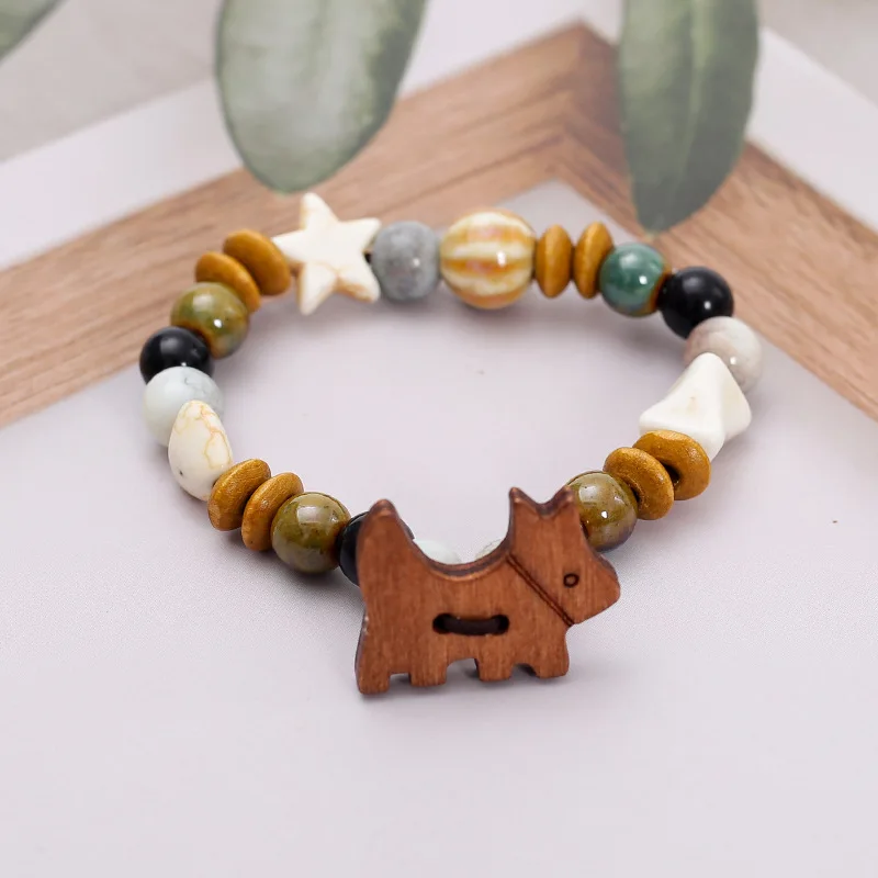 Novo estilo étnico artístico retro pequeno cão pulseira de cerâmica para mulheres simples e versátil pulseira de cerâmica
