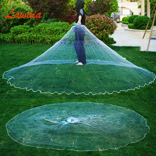 Lawaia-red de pesca fundido a mano, anillo de aluminio, monofilamento de aterrizaje, colgante de hierro, equipo de pesca de estilo americano